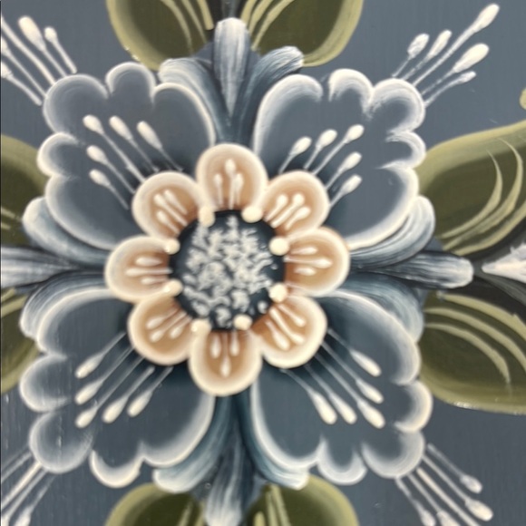 Floral Decorative Wood Plate in Blue and Cream - Picture 4 of 6